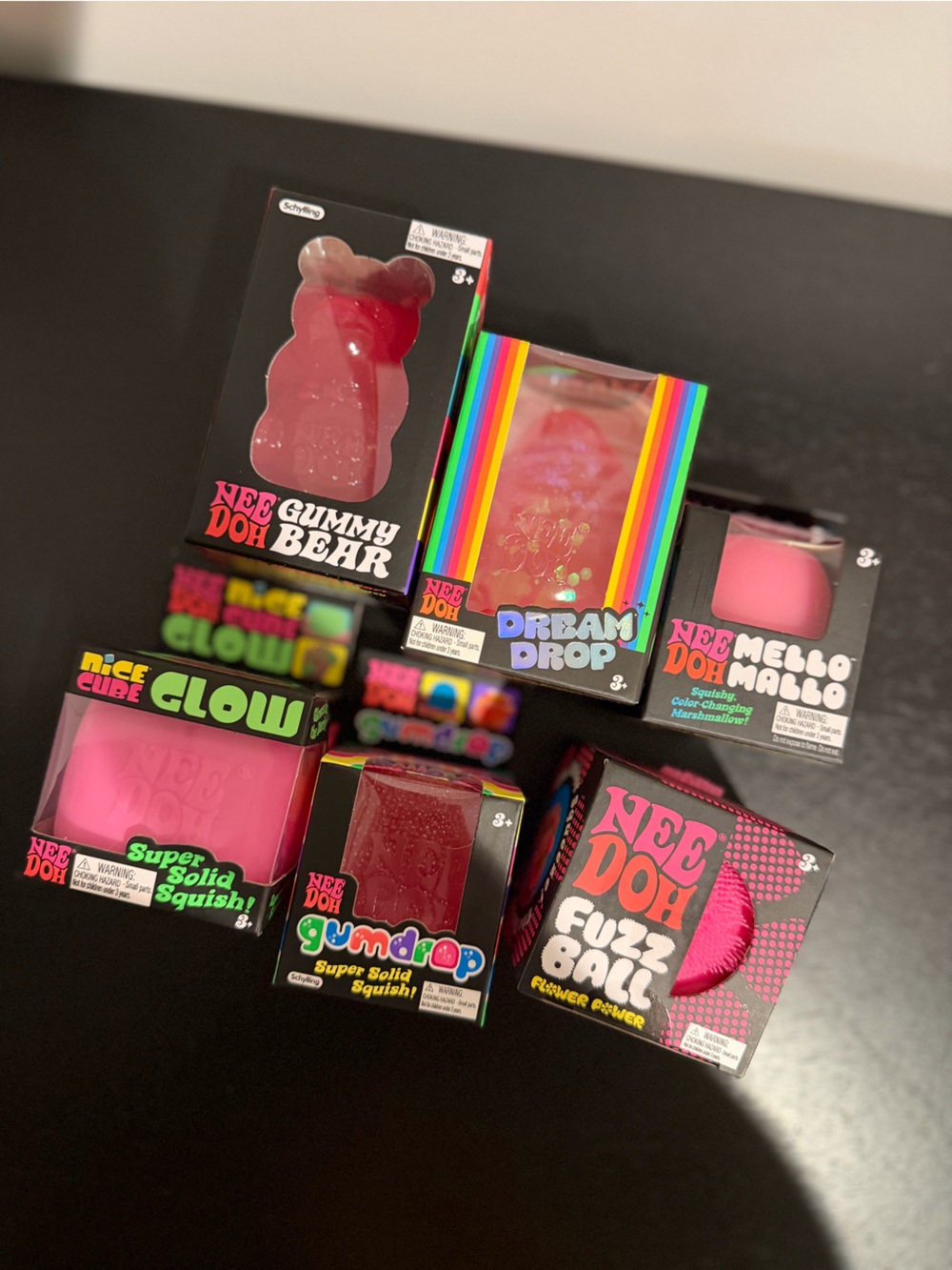 Needoh pink set gummy bear dream drop mello glow cube fuzzball gumdrop authentic